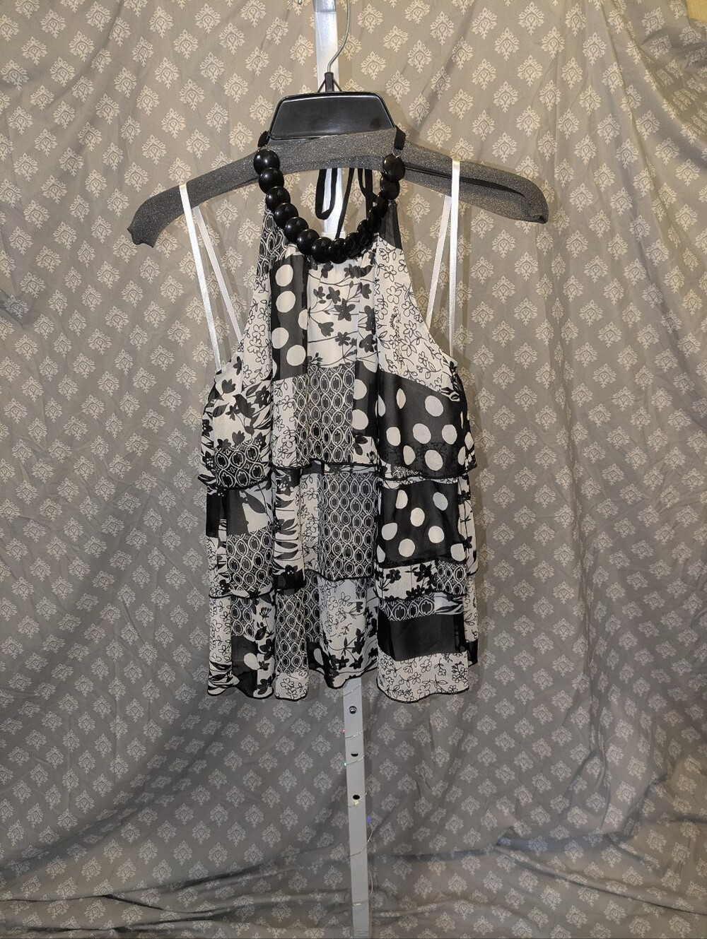 NWT! AGB Black and White Patchwork Halter Tank